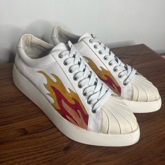 Jeffrey Campbell Hot Rod Leather Suede Flames Pointed Toe Platform Sneakes Sz 10 - Picture 14 of 15